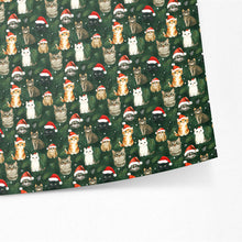 Festive Cats In Santa Hats Christmas Gift Wrap - Rich Green