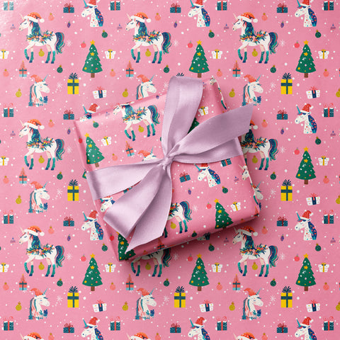 Magical Unicorn Christmas Girly Festive Pink Gift Wrap
