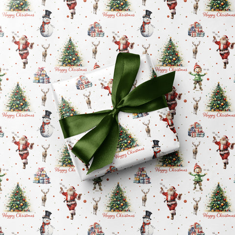 Vintage Happy Christmas Quentin Blake Style Festive Illustration Gift Wrap
