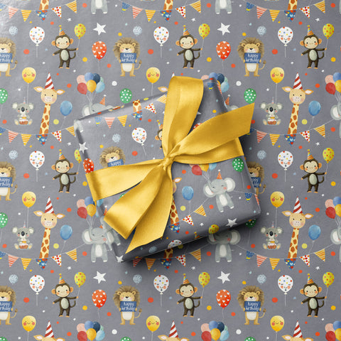 Playful 'Party Animals' Children's Happy Birthday Gift Wrap
