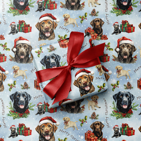 Festive Labradors Merry Christmas Vintage Style Dog Gift Wrap