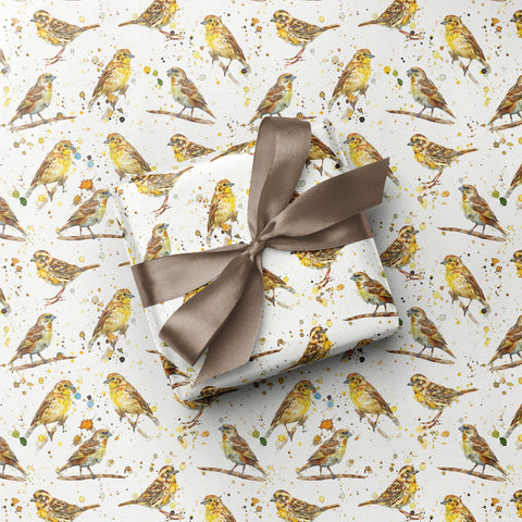 Birding Nature And Wildlife Bird Print Messy Watercolour Gift Wrap - Yellowhammer