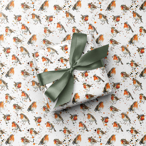 Birding Nature And Wildlife Bird Print Messy Watercolour Gift Wrap - Robin