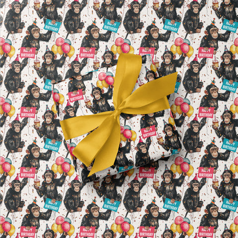 Fun 'Monkey Party' Happy Birthday Chimps With Balloons Gift Wrap