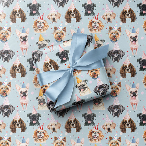 Party Dogs Birthday Celebration Gift Wrap - Baby Blue