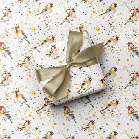 Birding Nature And Wildlife Bird Print Messy Watercolour Gift Wrap - Goldfinch