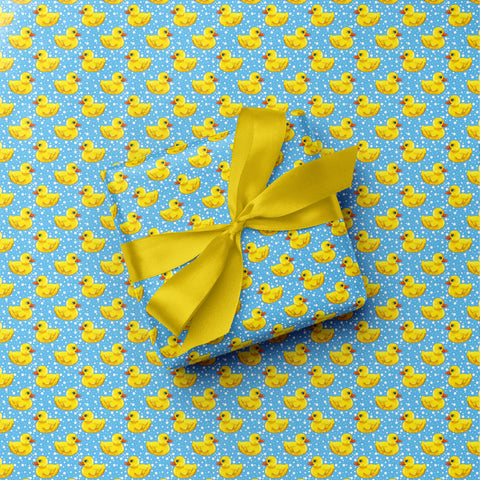 Rubber Duckies Polka Dots Duck Tile Pattern Gift Wrap - Blue