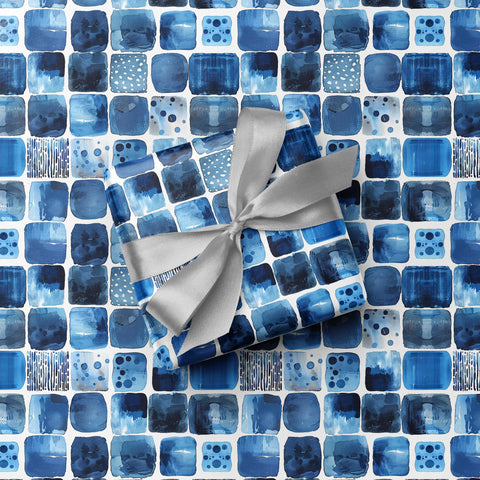 Cool Blue Watercolour Mosaic Print Any Occasion Masculine Gift Wrap